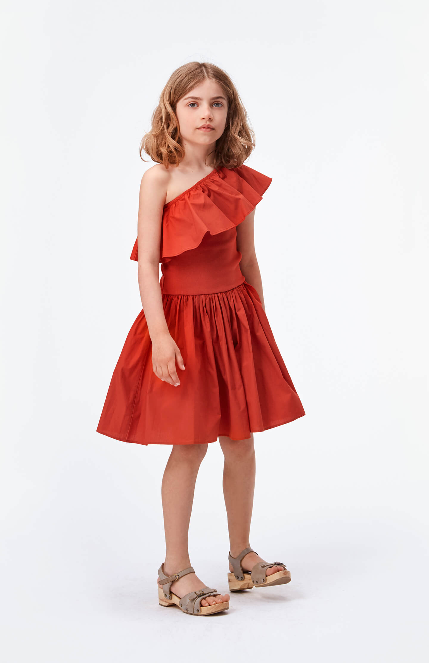 Chloey - Tangerine - Orange organic dress with ruffles - Molo
