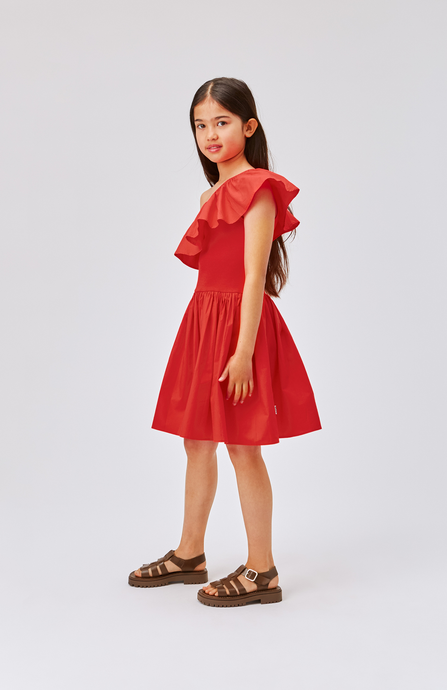 Chloey - Apple Red - Red, organic, one shoulder dress with