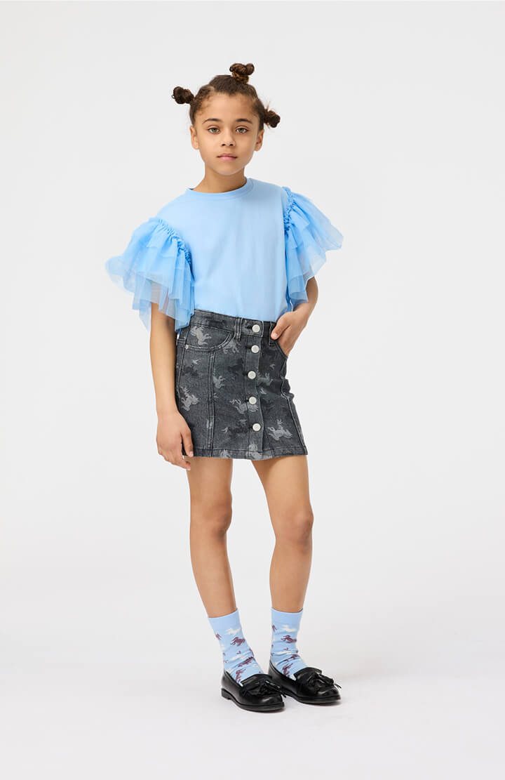 Bera - Giddy-Up Denim - Grey denim skirt with silver