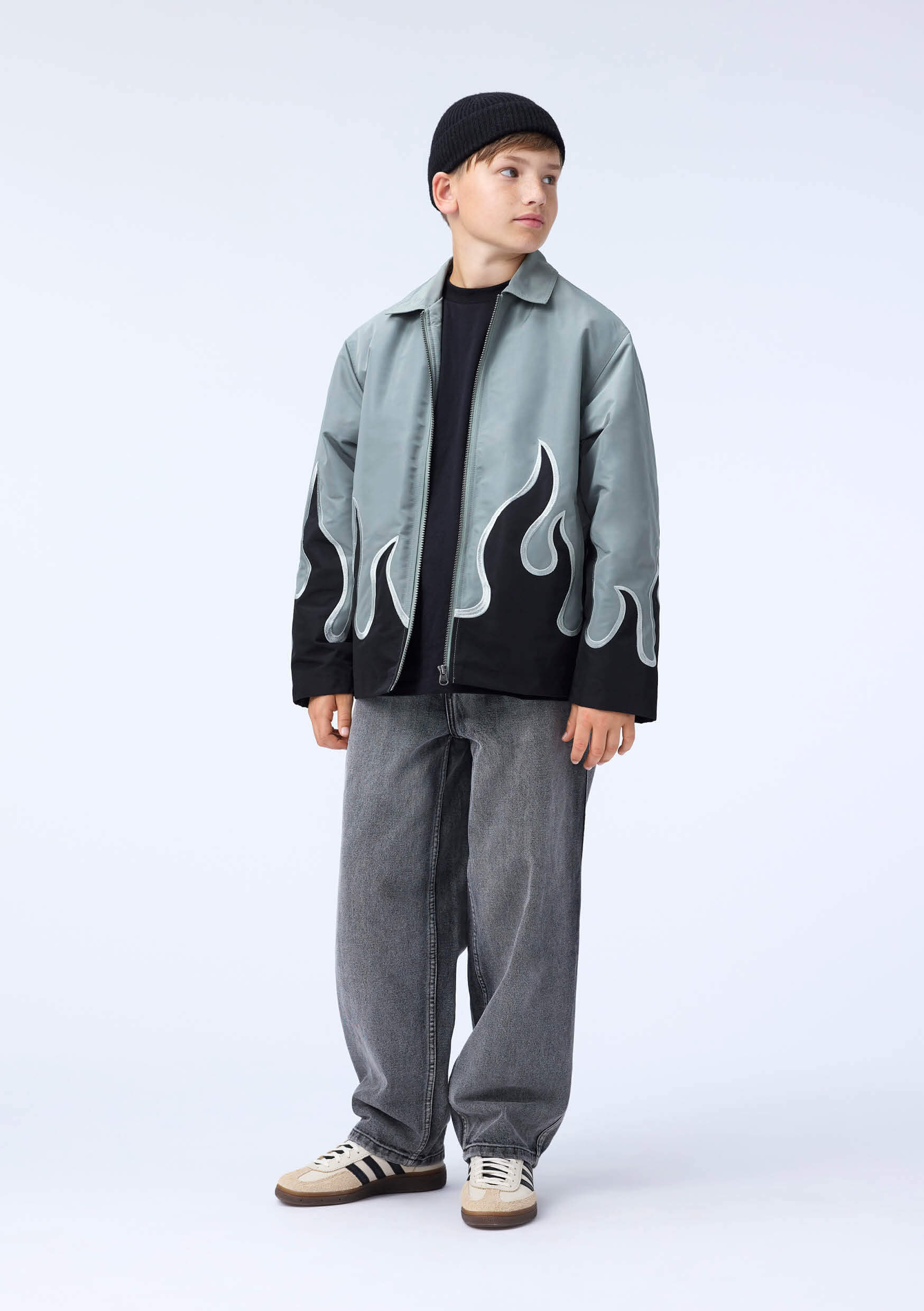Hotson - Heated - Grey jacket for children with black flames made