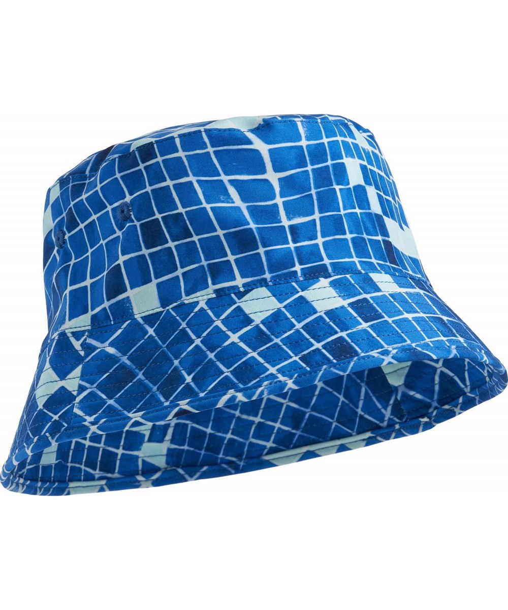 Niks - Tile Smile - Blå buckethatt för barn i återvunnen nylon med UV-skydd 50+.