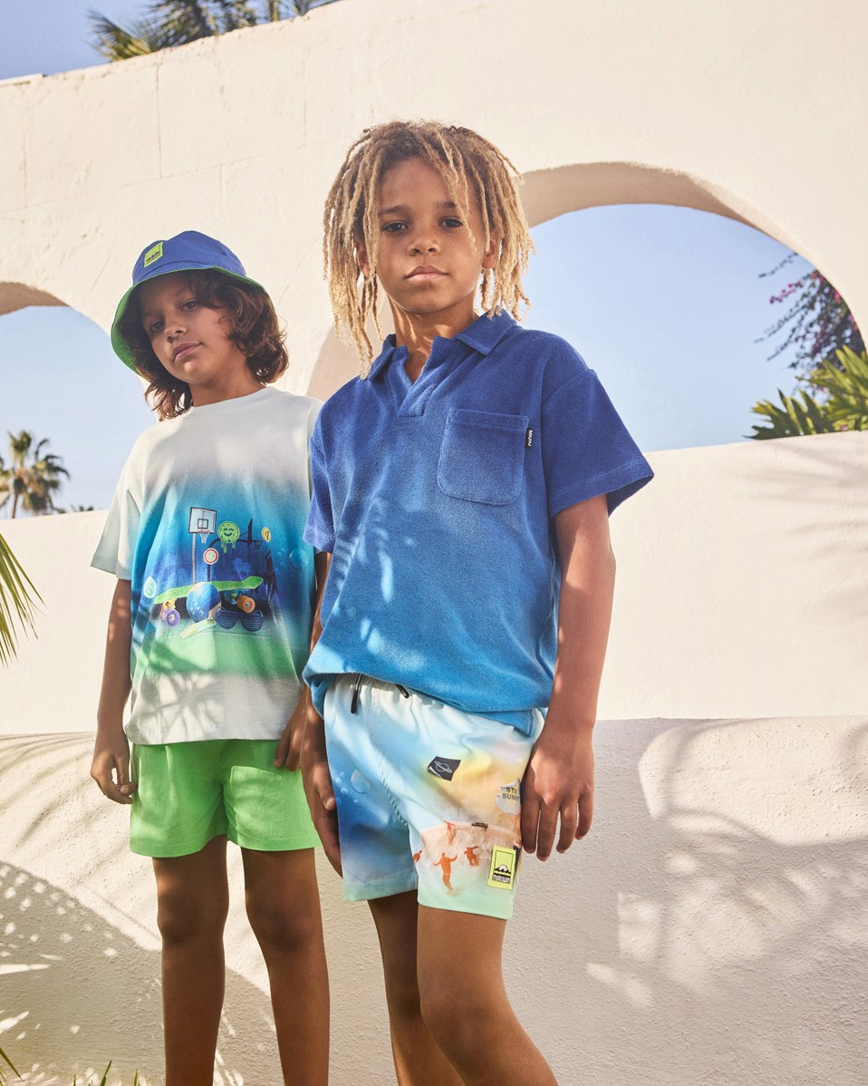 Siks - Mazarine Blue - Blå och grön buckethatt för barn i återvunnen nylon.