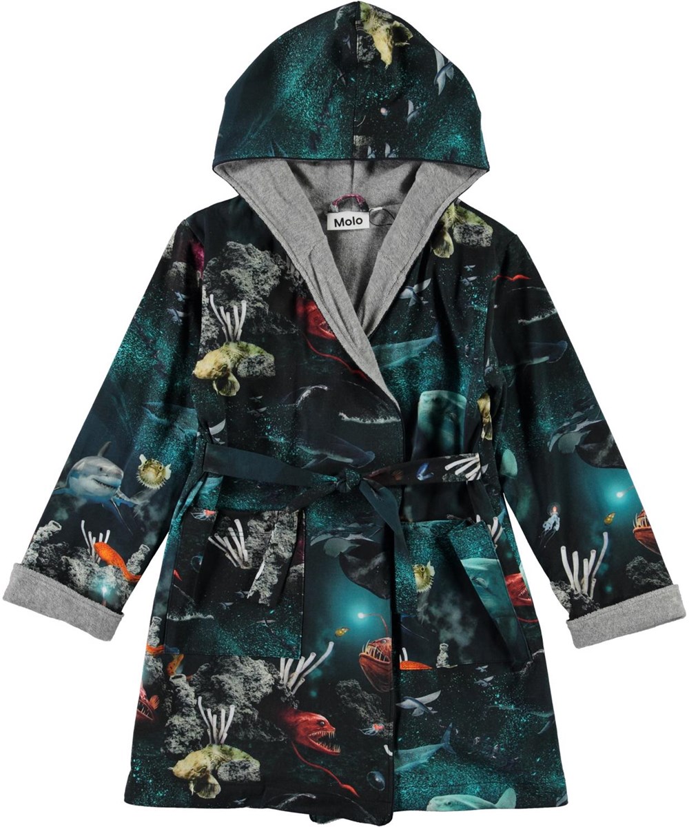 Way - Deep Sea - Ekologisk blå badrock med fiskar