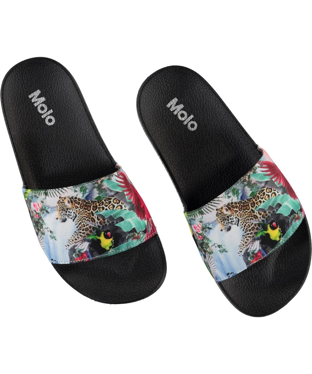 Zhappy - Wild Amazon - Svarta slippers med tryck av en leopard