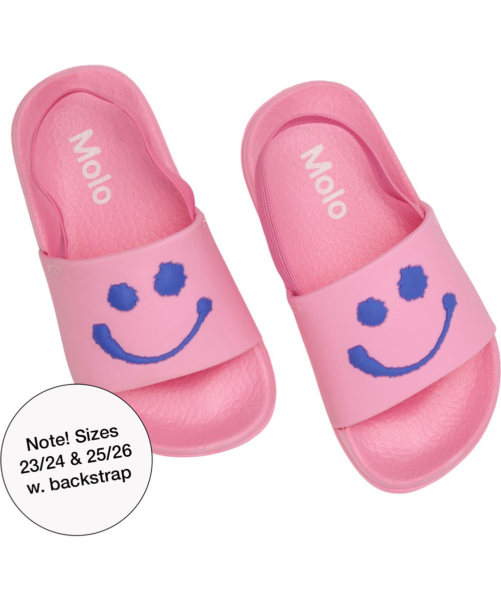 Zhappy - Lilac Smile - Rosa badsandaler med lila emojis.