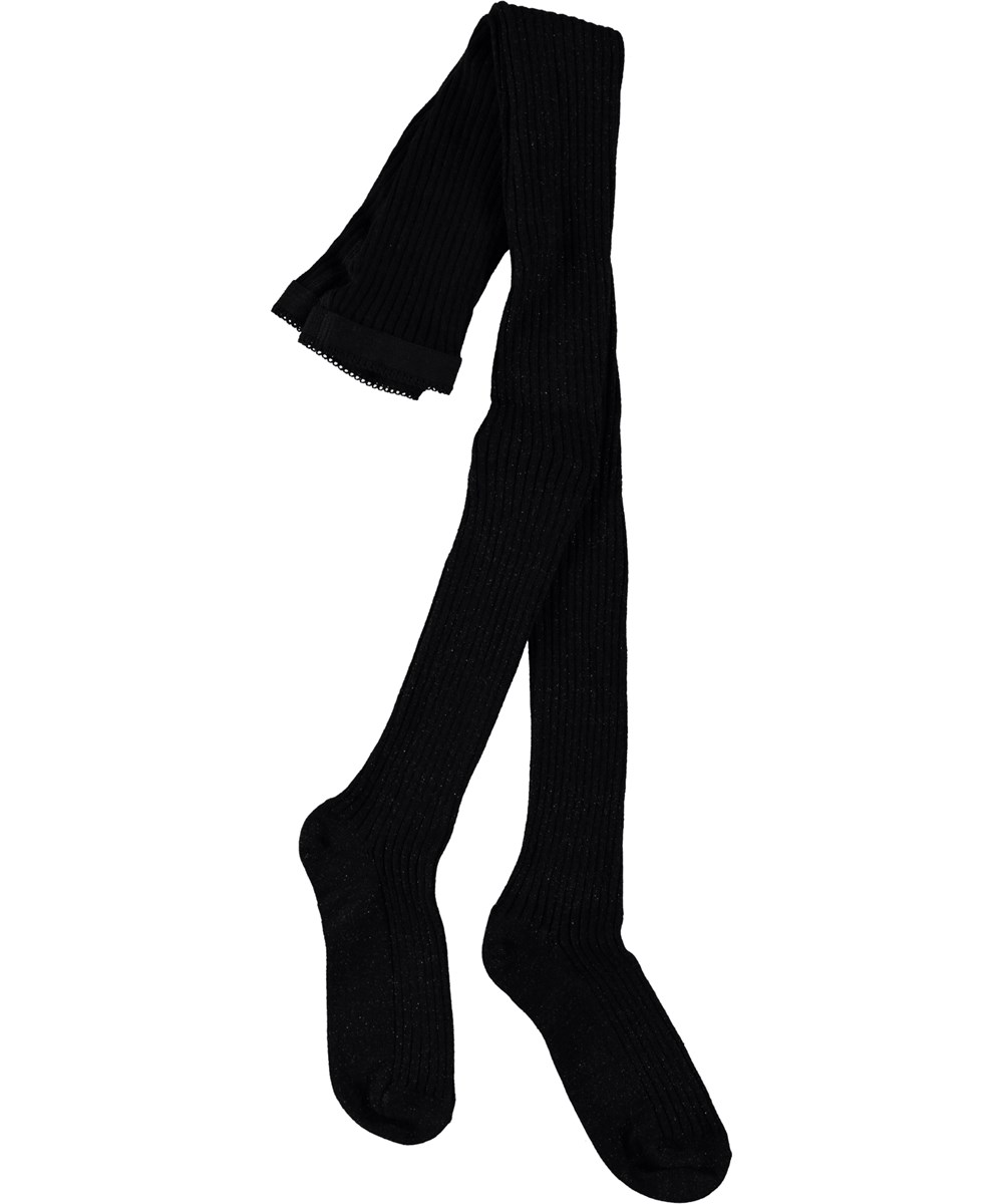 Glitter Rib Tights - Black - Svarta ribb strumpbyxor