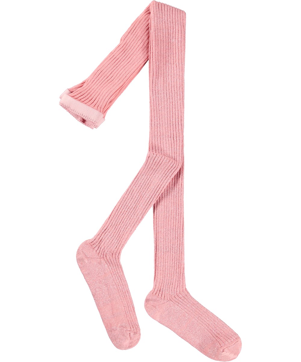 Glitter Rib Tights - Blush - Rosa ribbade strumpbyxor med glitter för barn.