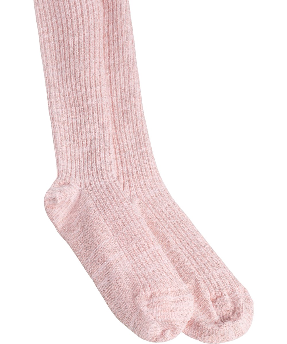 Glitter rib Tights - Cloud Pink - Rosa blå tights för barn gjorda av ribbstickning och bomull med glitter