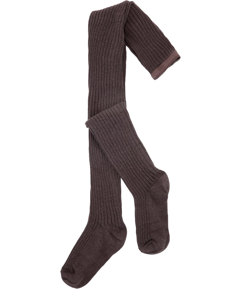 Glitter Rib Tights - Deep Oak - Bruna glitter strumpbyxor.