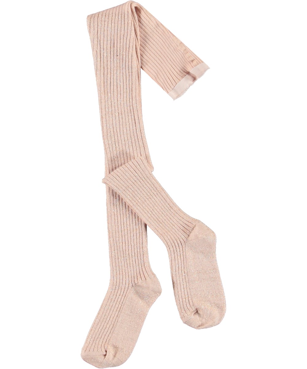 Glitter Rib Tights - Fluffy Rose - Rosa glitter strumpbyxor.