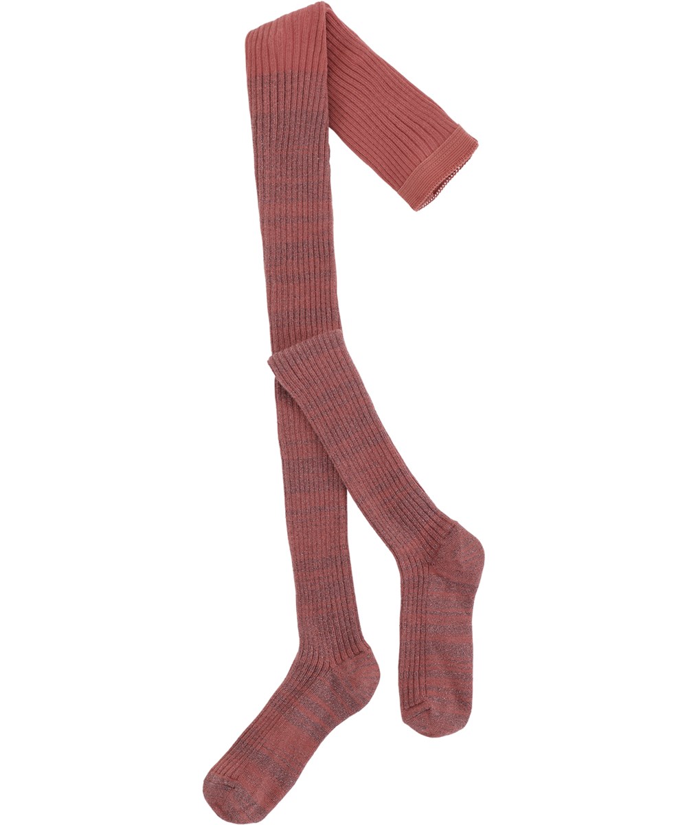 Glitter Rib Tights - Forest Rose - Rosa strumpbyxor med glitter i ribb.