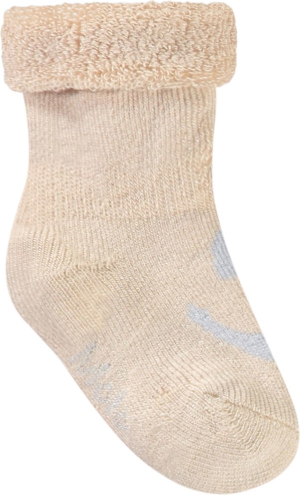 Nodda - Skywriting - 2-pack babysockor i viskos. Strumporna är vita och ljusblå med leende ansikten.