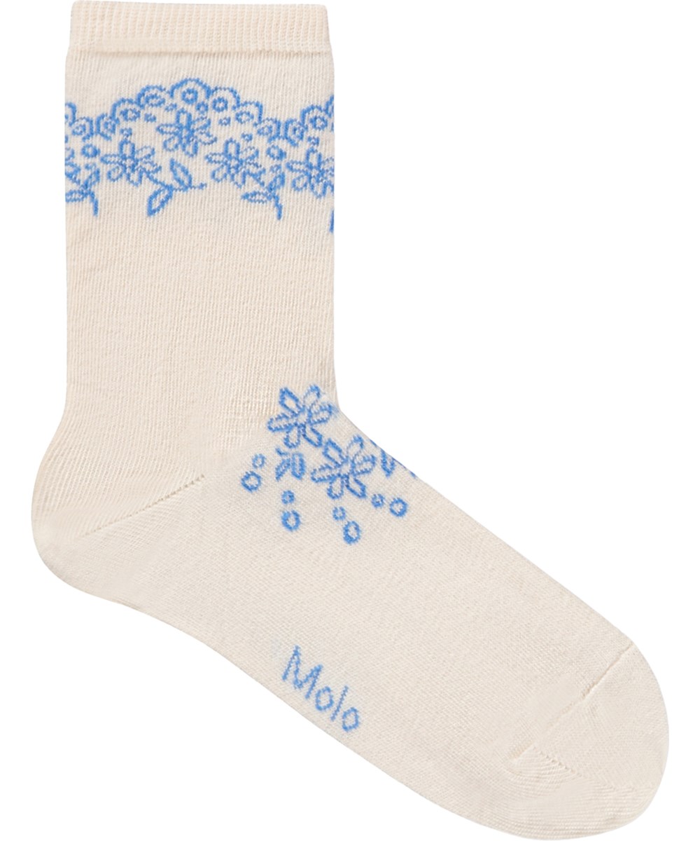 Nomi - Blue Love - 2-pack strumpor för barn i gräddfärgad bomull med mönster