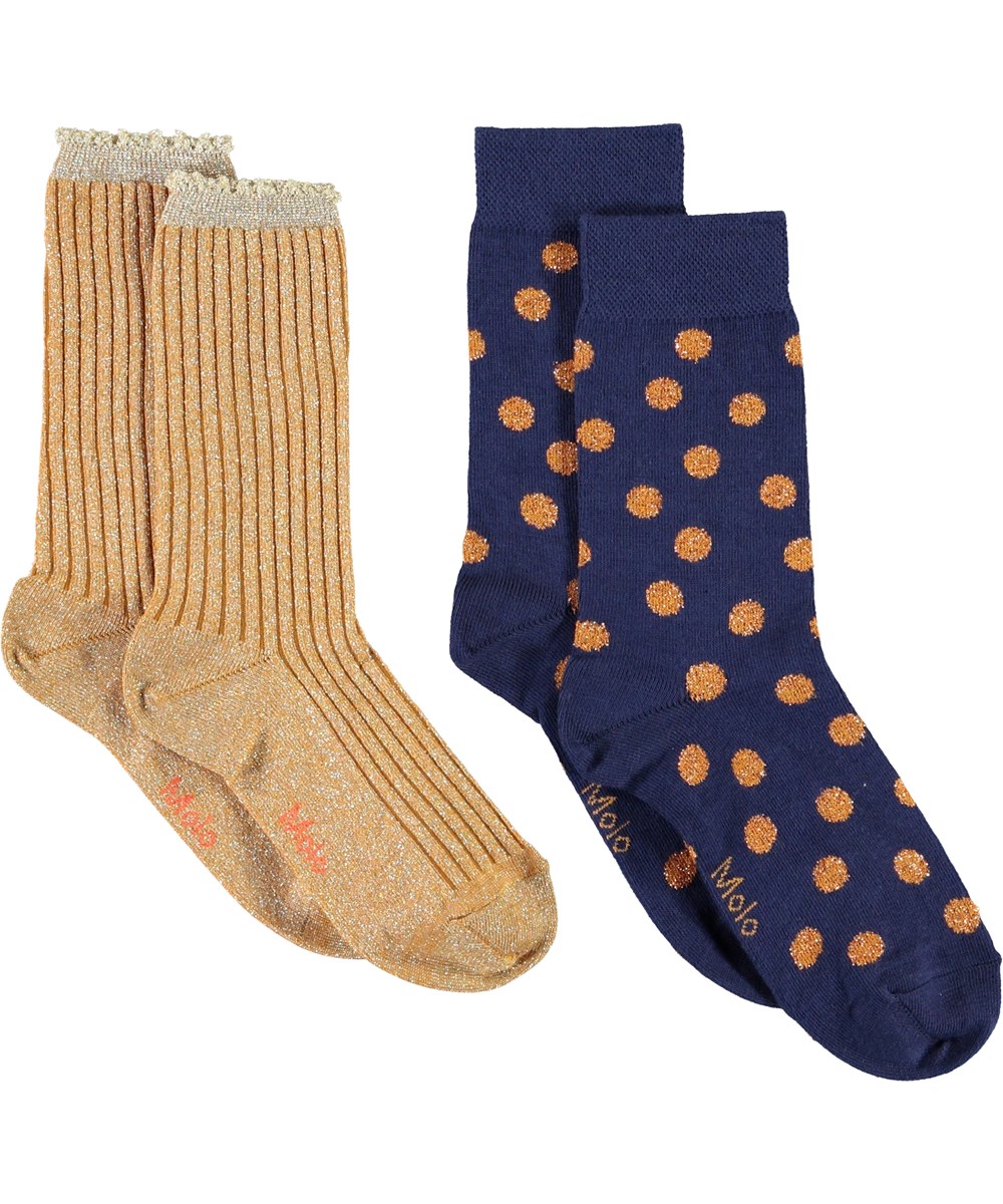 Nomi - Gold - 2-pack strumpor med guldiga prickar
