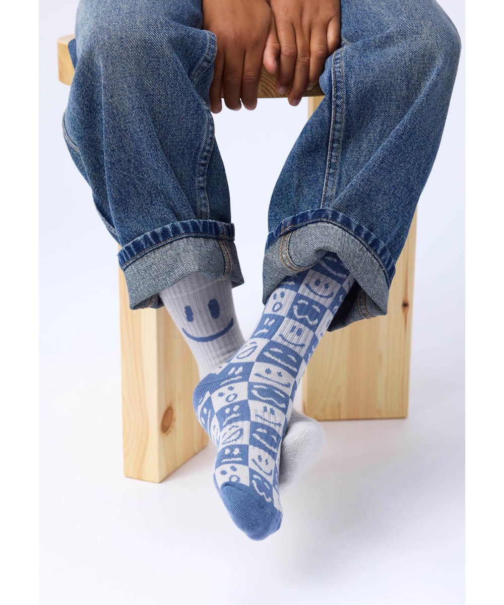 Norman - Blue Dust - 2-pack strumpor i bomull med smiley-motiv för barn.