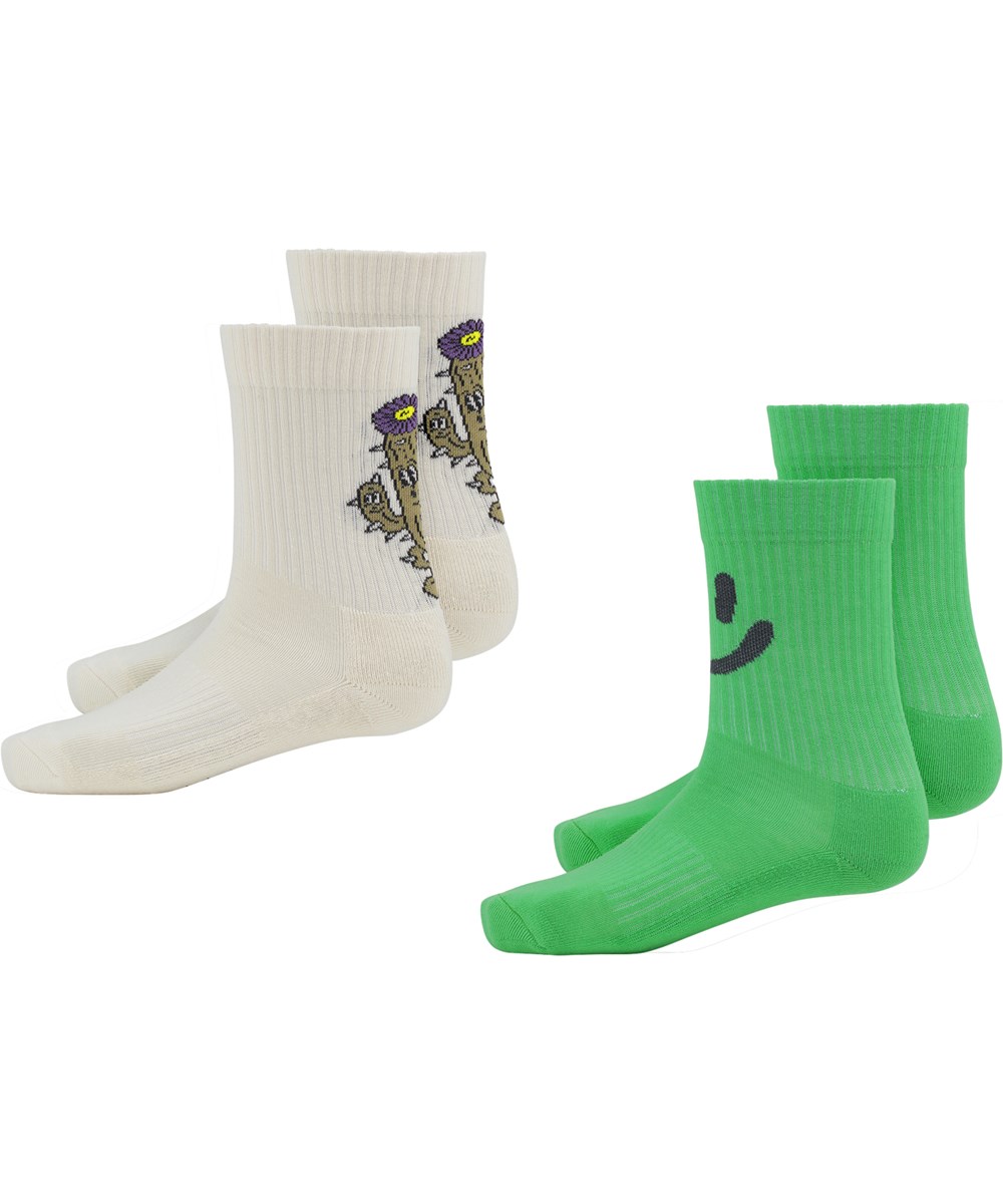 Norman - Fresh - Två par sportiga Oeko-Tex strumpor i vit och grön.