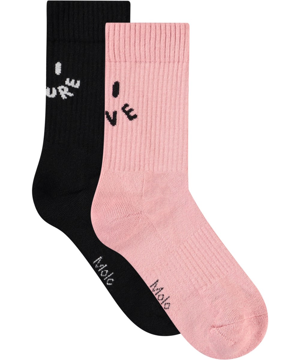 Norman - Rosequartz - 2-pack bomullsstrumpor med smileys för barn.