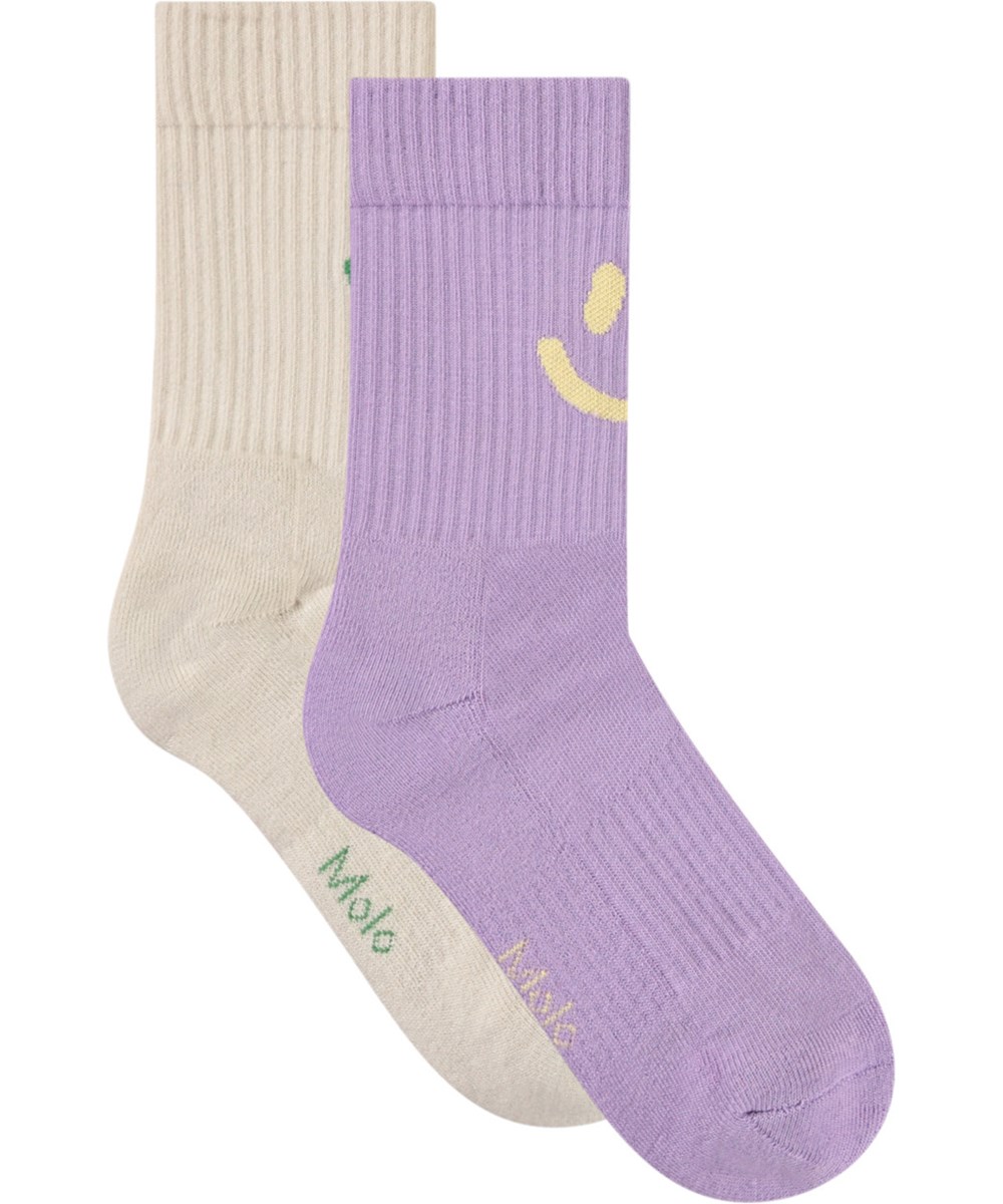Norman - Violaceous - 2-pack bomullsstrumpor med smileys för barn.