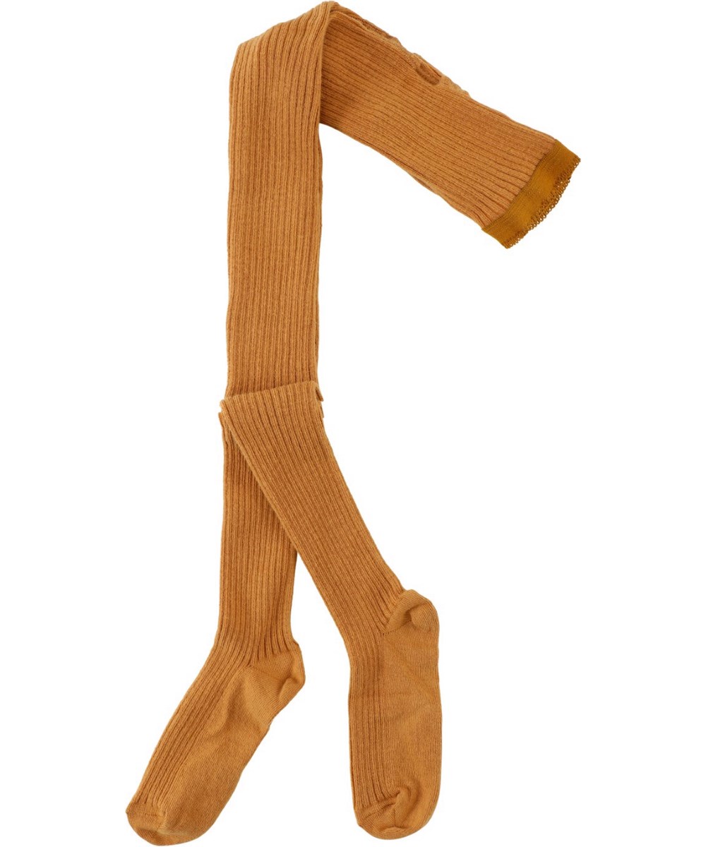 Rib Tights - Brown Sugar - Ljusbruna ribbstickade strumpbyxor tillverkade av ekologisk bomull med elastisk midja.