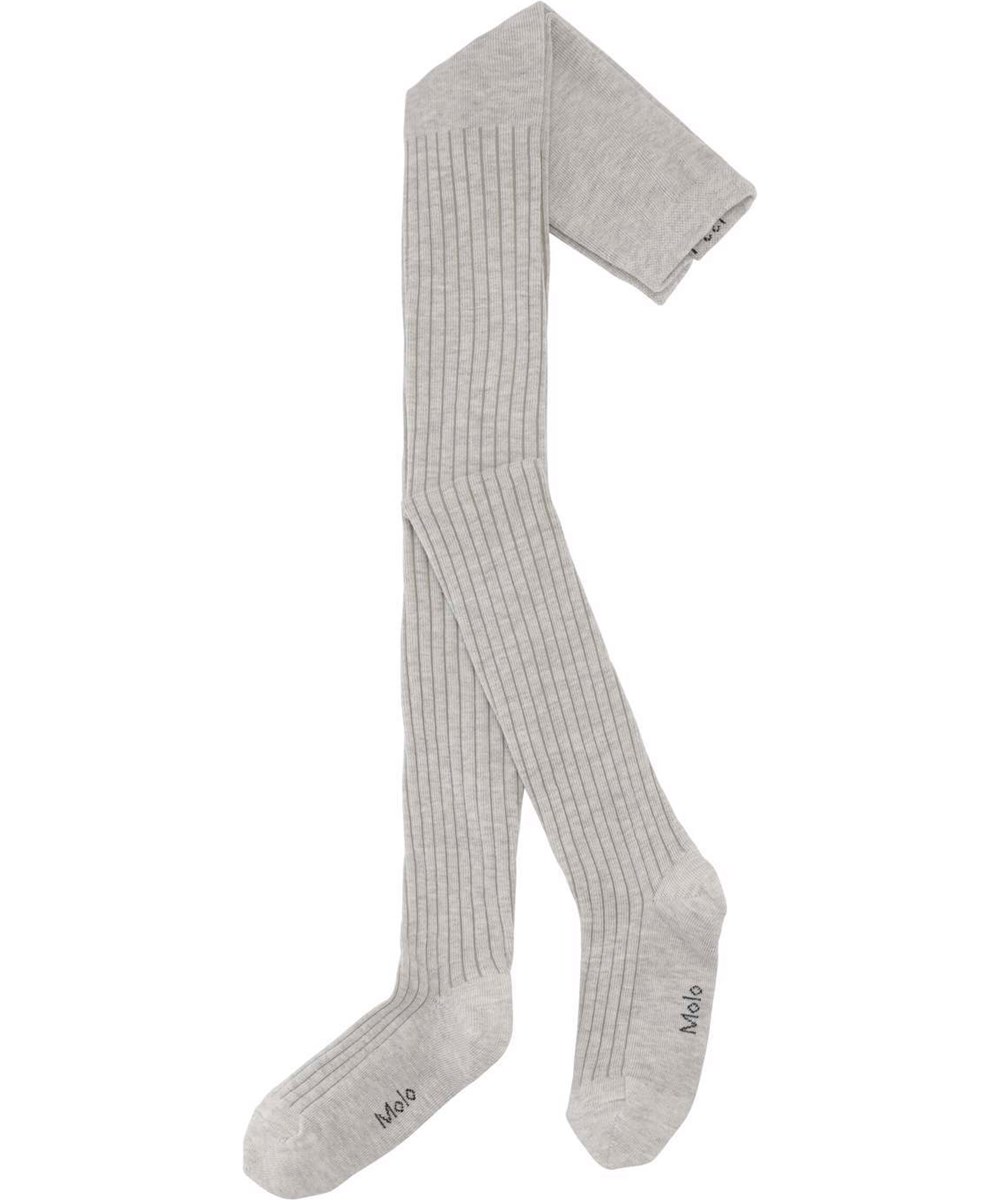 Rib Tights - Light Grey Melange - Ljusgrå strumpbyxor i ribb.
