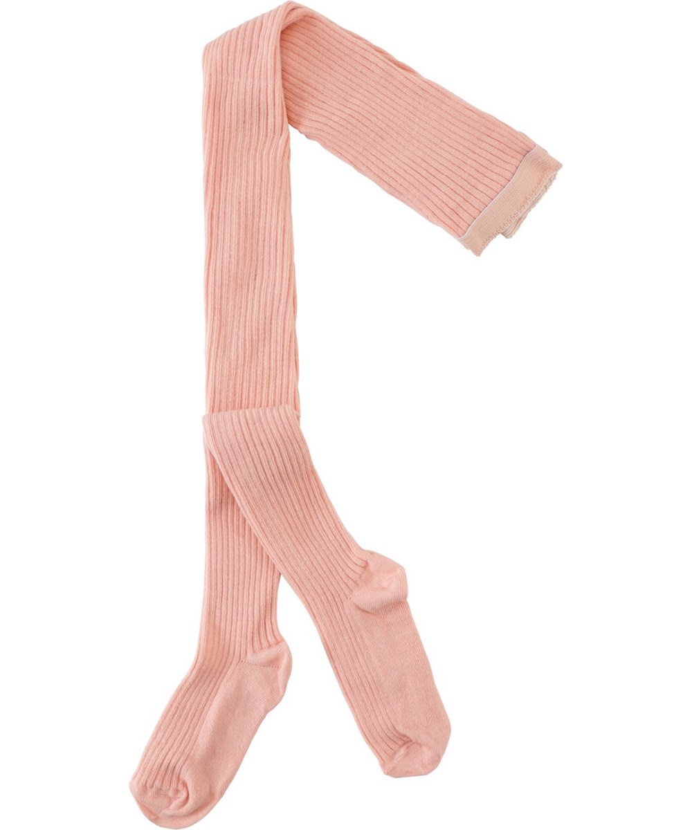Rib Tights - Petal Blush - Rosa ribbade strumpbyxor i ekologisk bomull med resår i midjan.