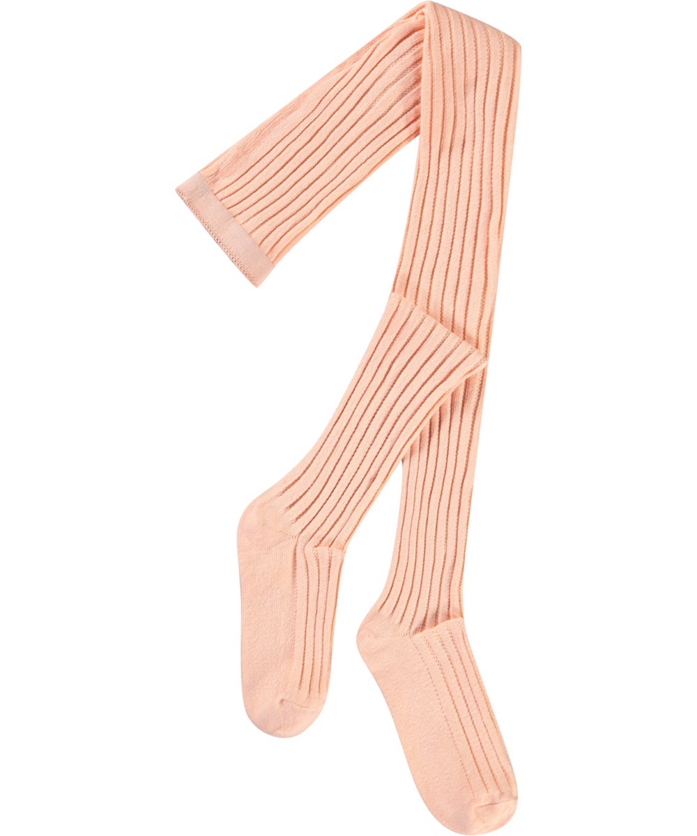 Structured Tights - Pale Melon - Ljusorange ribbade strumpbyxor för barn.
