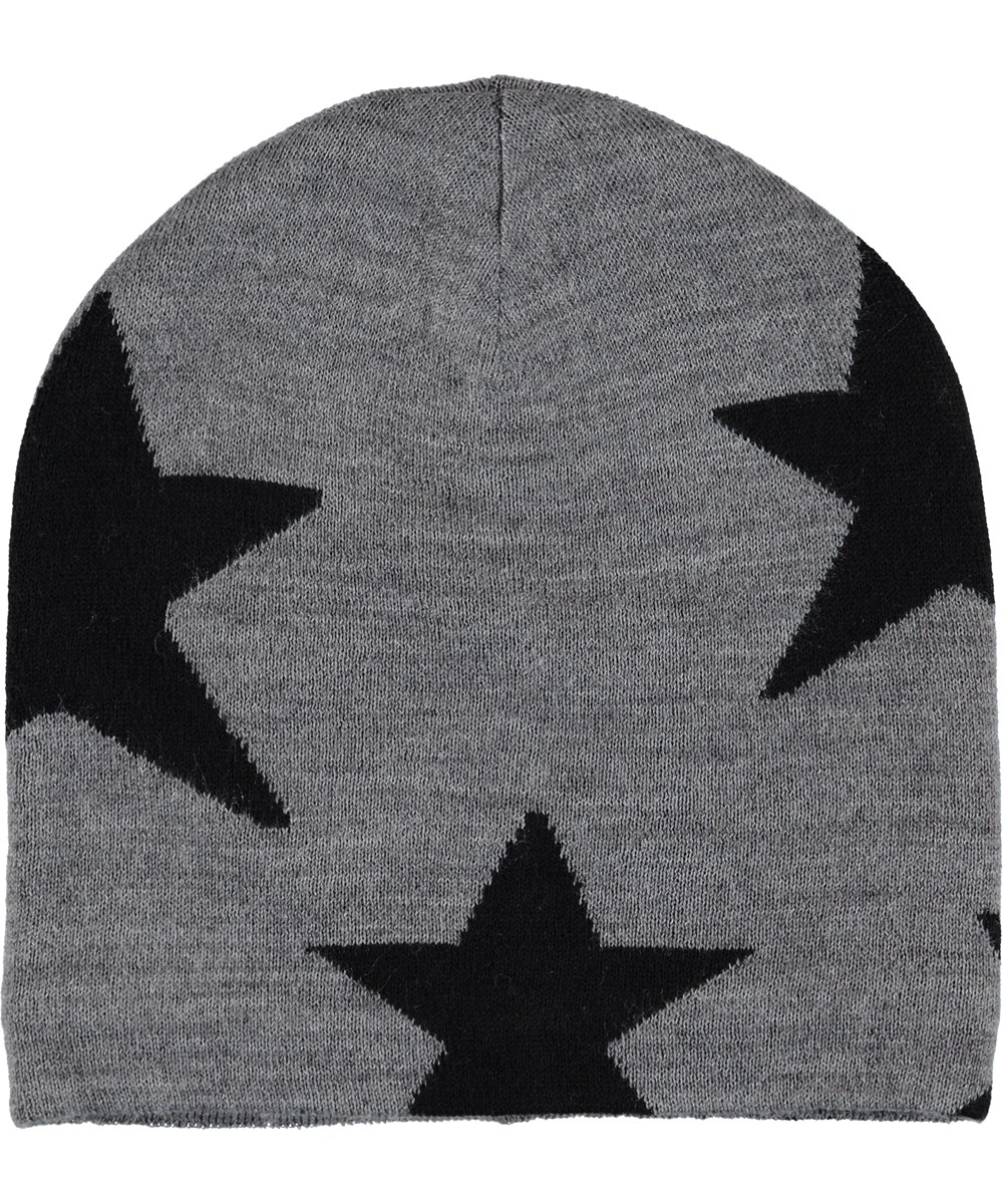 Colder - Grey Melange - Svart stickad mössa med stjärnor. 