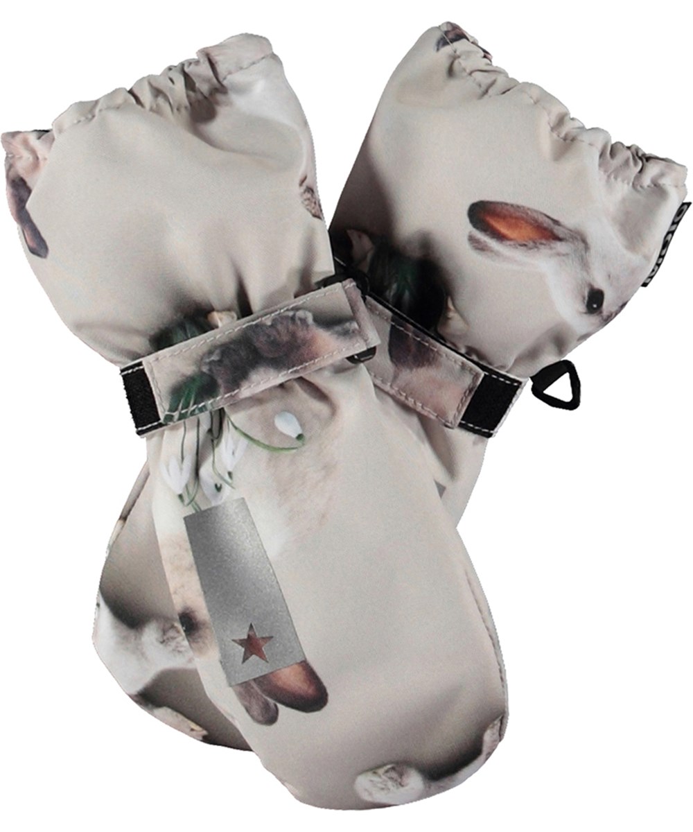 Igor - Winter Rabbits - Ljusgrå, vattentäta och luftiga vantar för barn med kanintryck och 3M™ Thinsulate™-isolering.