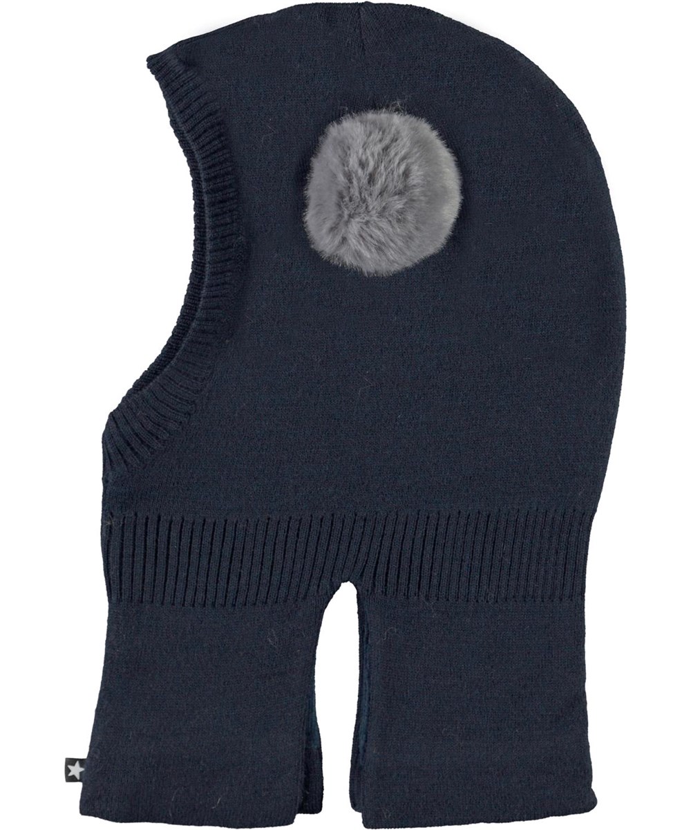 Kado - Carbon - Mörkblå balaclava med pälsboll.