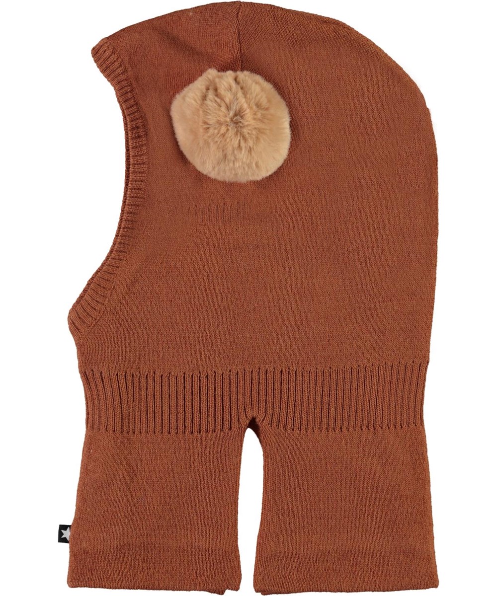 Kado - Deer - Brun balaclava med pälsboll.