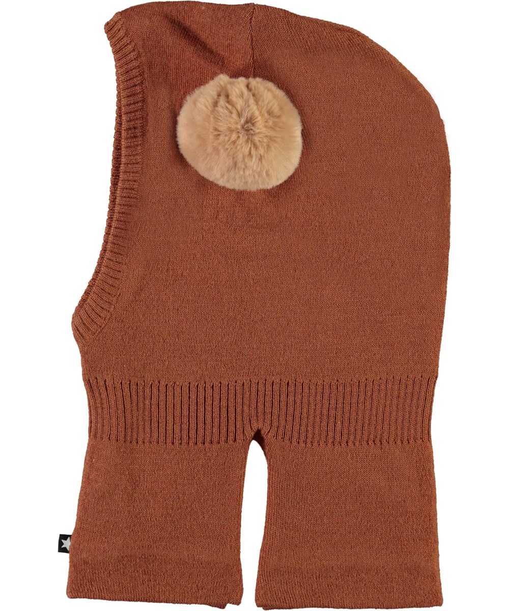 Kado - Deer - Brun balaclava med pälsboll.
