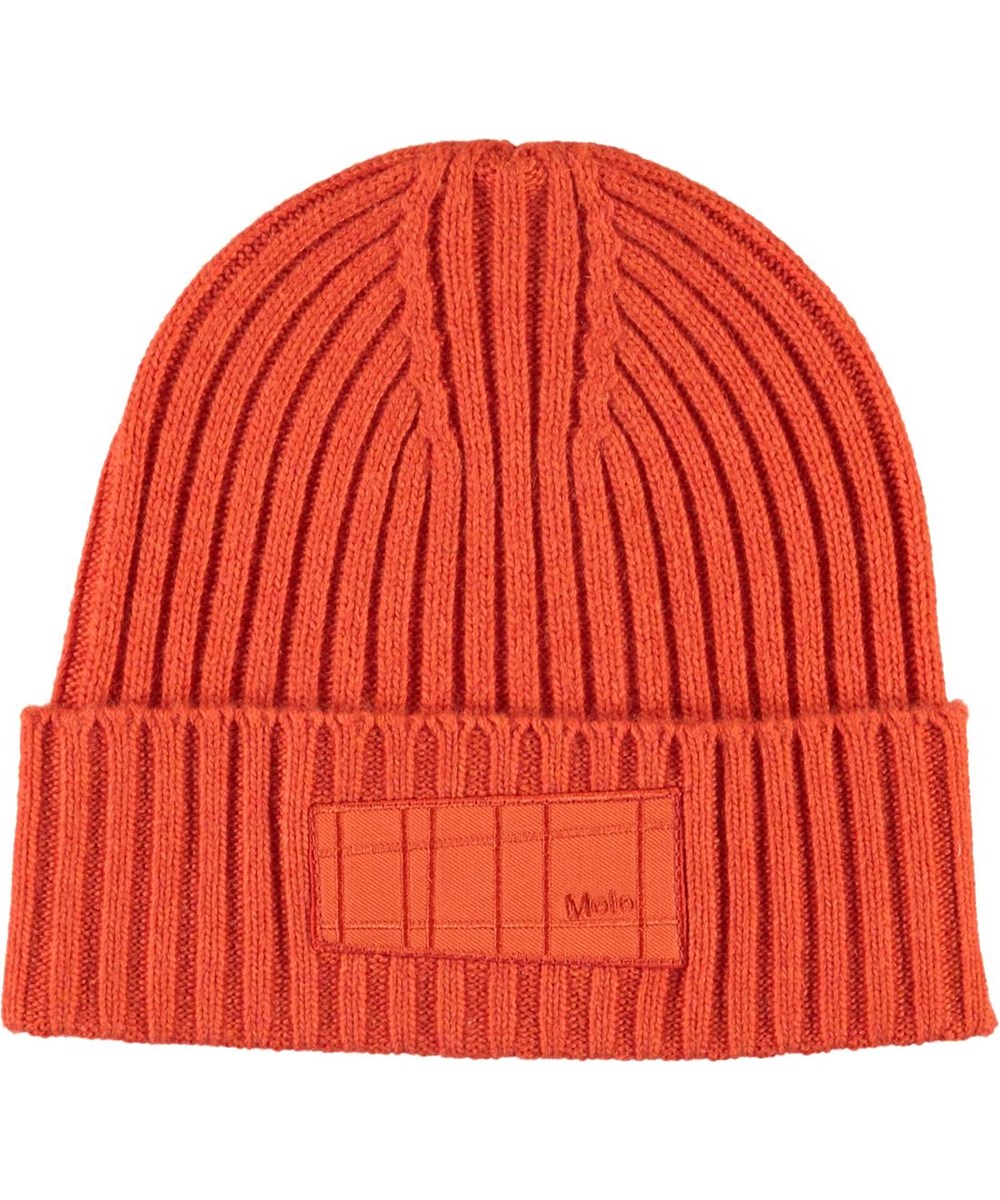 Karli - Signal Orange - Orange kabelstickad mössa