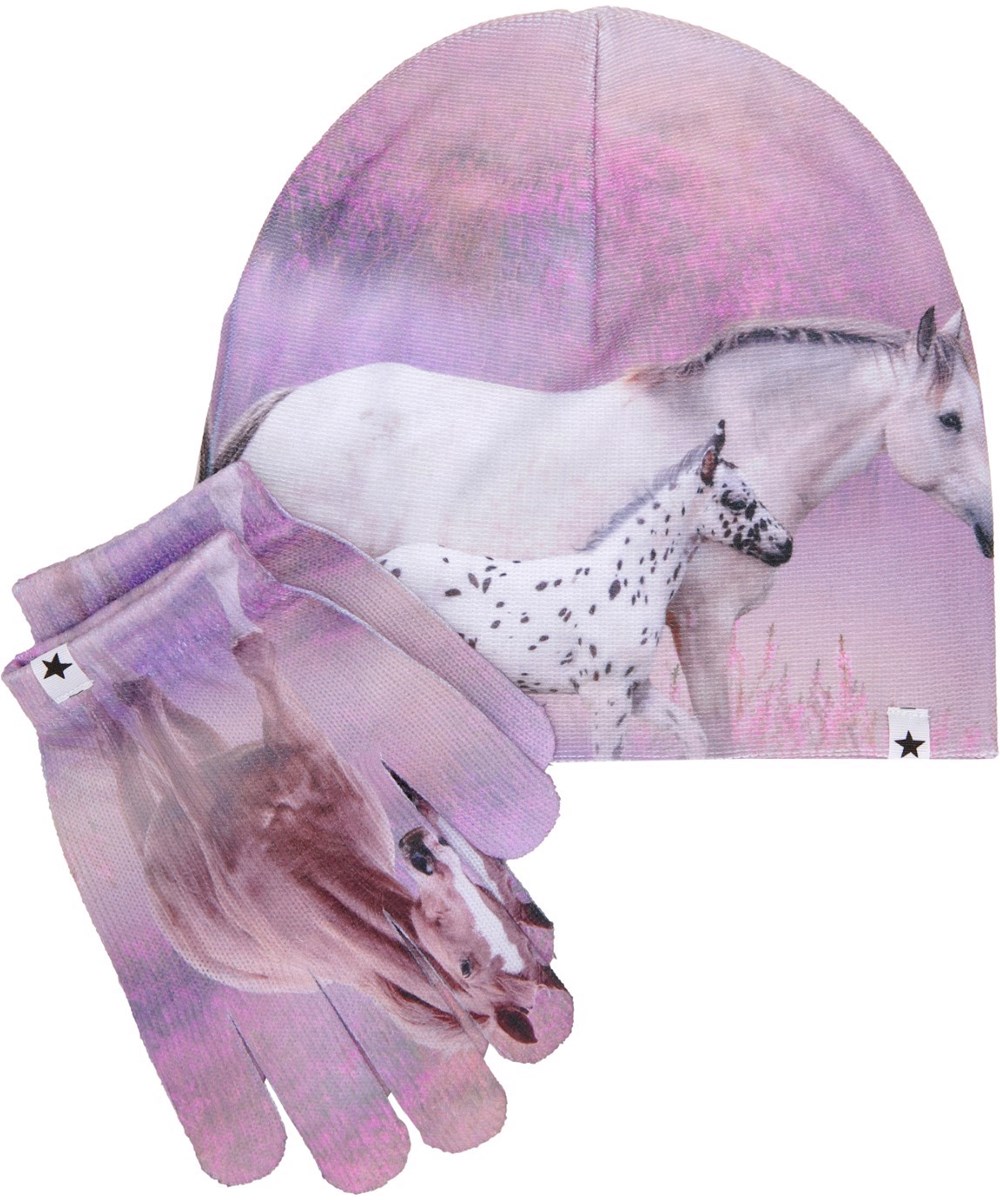 Kaya - Dream Horses - Set med mössa och fingervatar med hästmotiv för barn