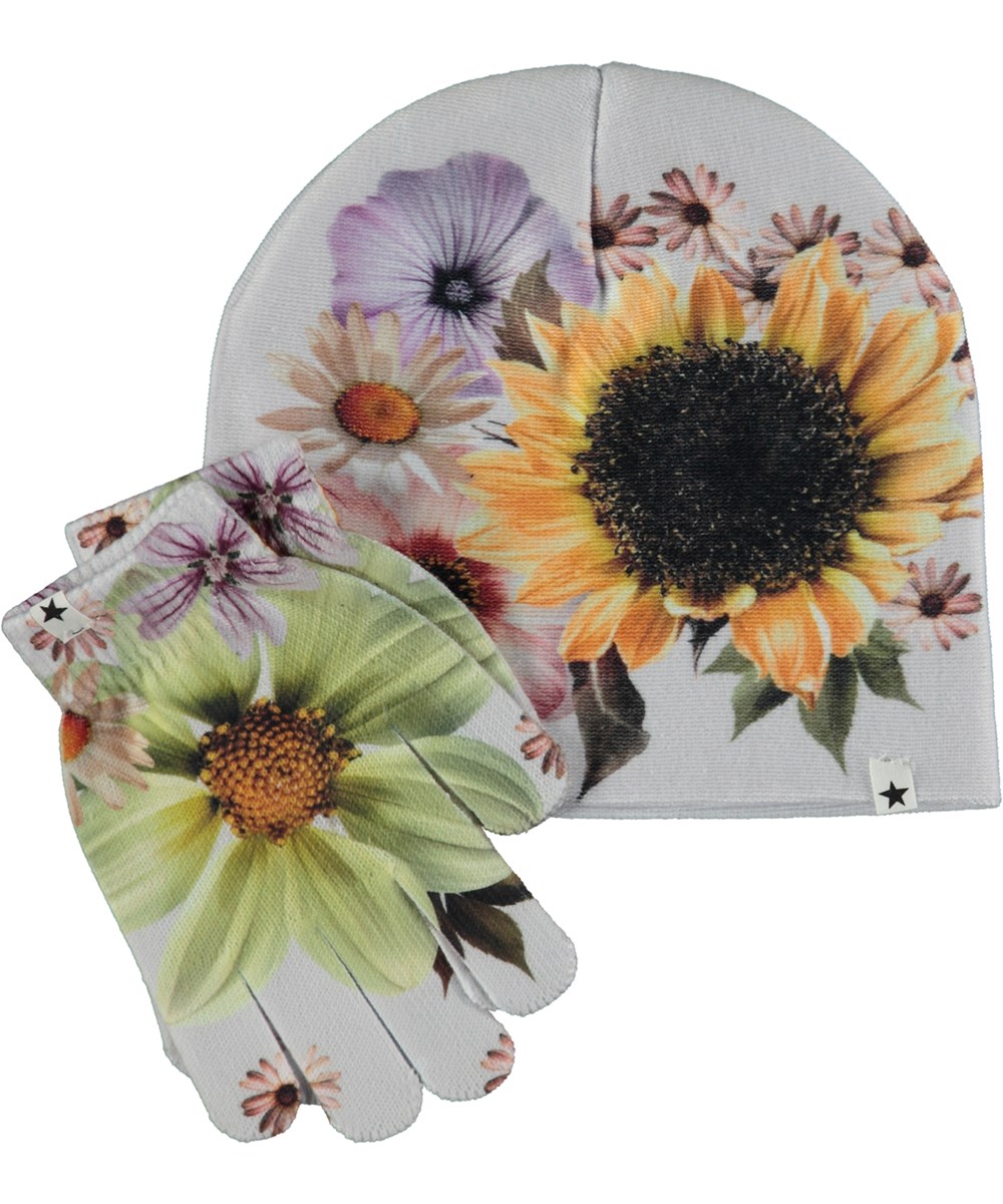 Kaya - Retro Floral - Mössa och fingerhandskar med blommönster