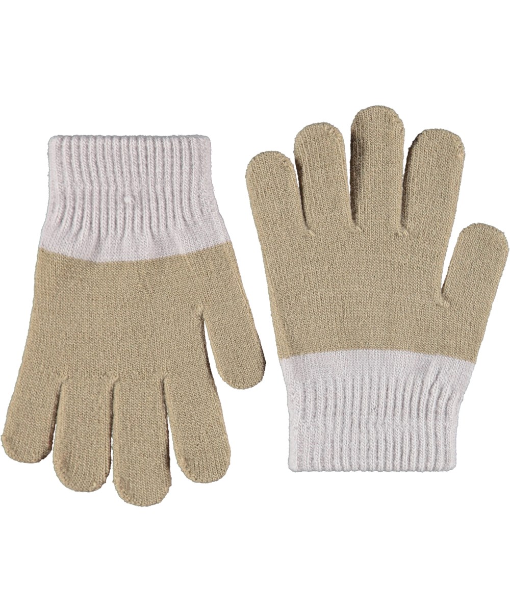 Kei - Tuffet - 2-pack stickade vantar för barn. Ett par i grått och beige och det andra i svart och krämfärgade ränder.