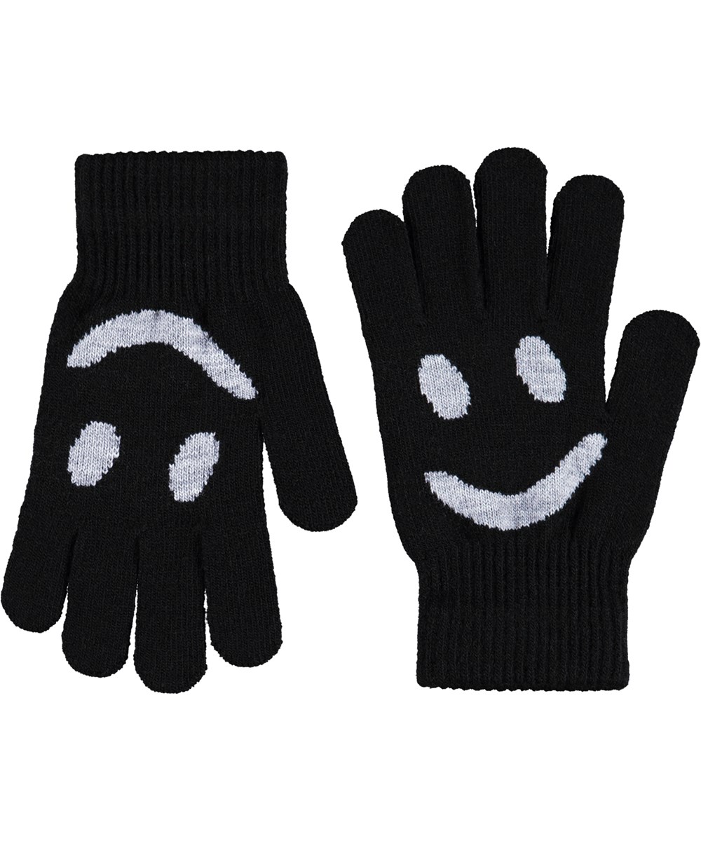 Kello - Black - 2-pack stickade vantar för barn. Ett par är grått och svart, medan det andra paret är svart med en grå smiley.