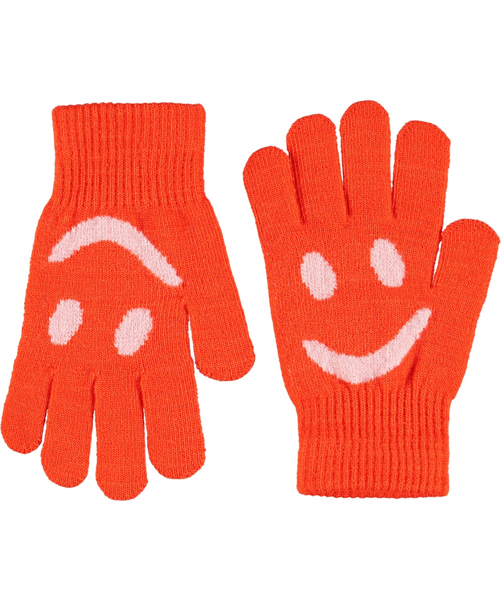 Kello - Rising Sun - 2-pack stickade vantar för barn. Ett par är grått och lila, medan det andra paret är rött med beige smiley.