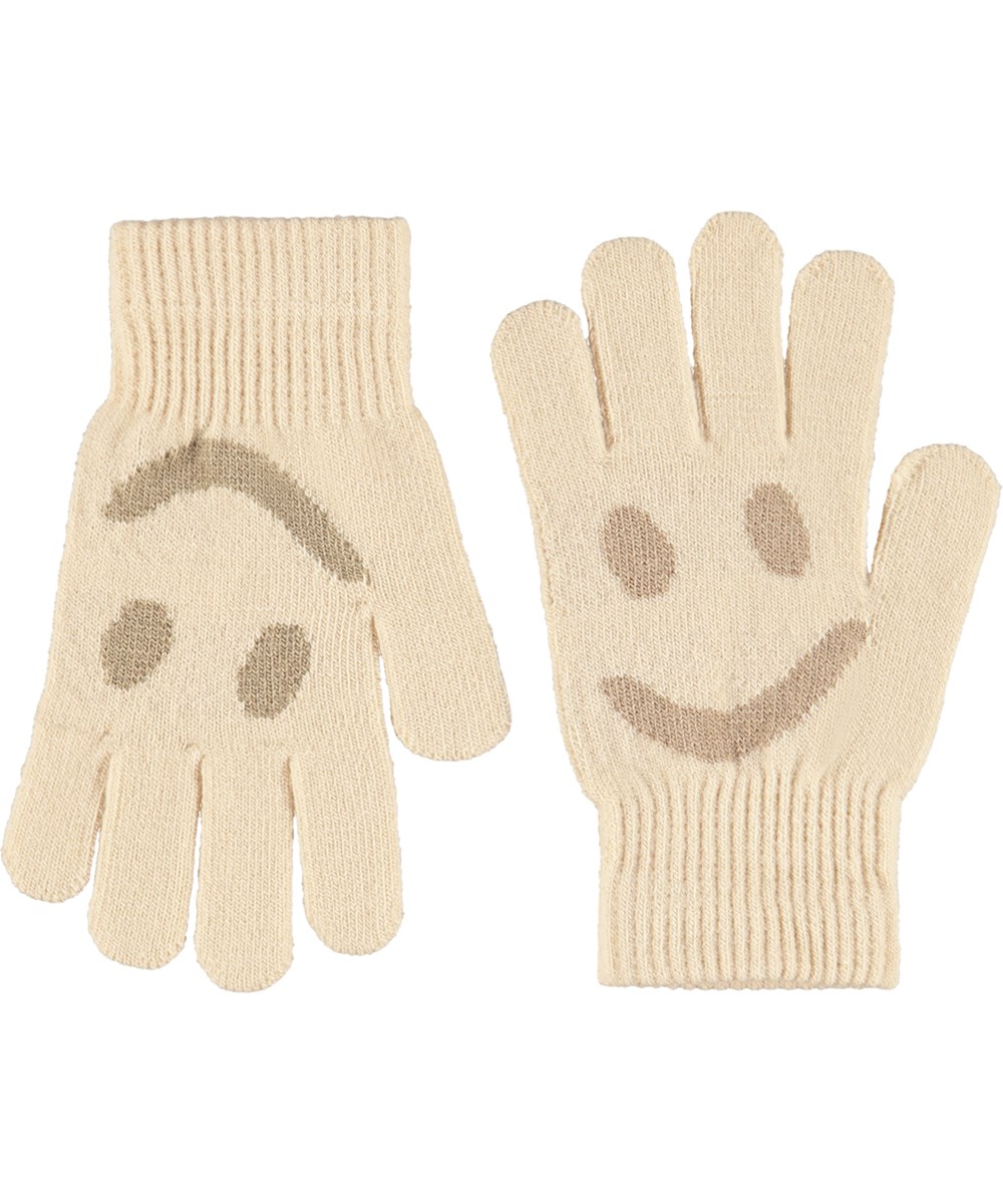 Kello - Vanilla - 2-pack stickade vantar för lite äldre barn. Ett par är grått och khaki, medan det andra är off-white med smiley.