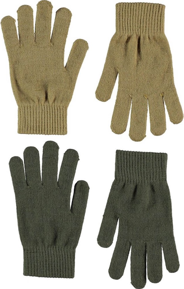 Kiddy - Khaki - Två parstickade vantar i grön.