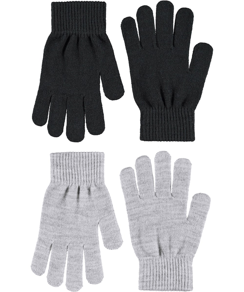 Kiddy - Grey Melange - 2-pack stickade vantar i svart och grått för barn.
