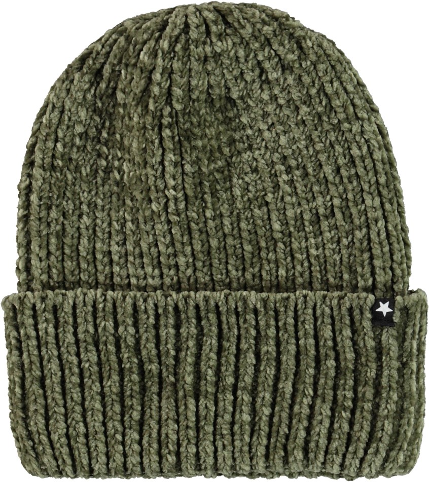 Kitty - Vegetation - Mörkgrön chenillestickad mössa.