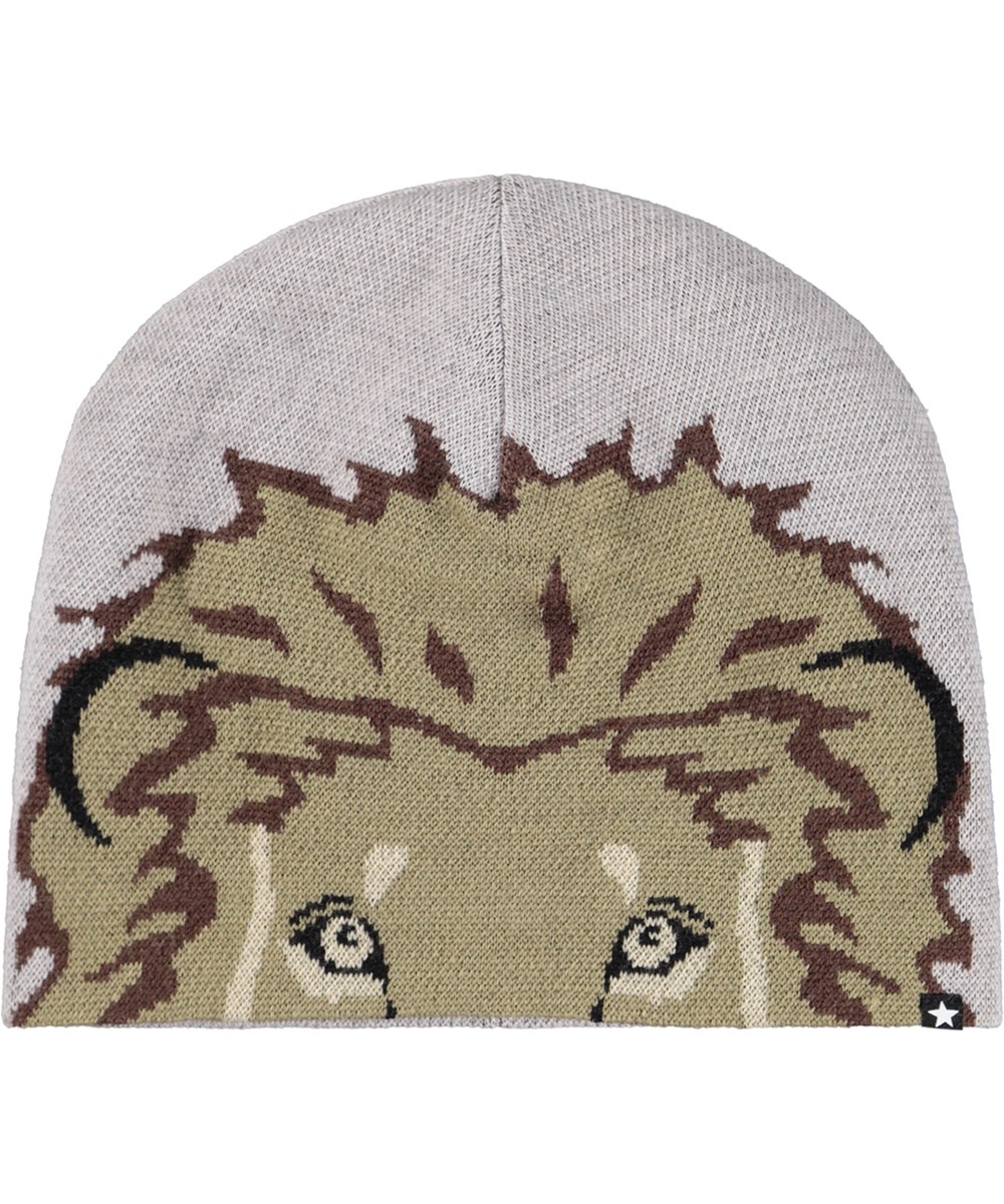 Kleo - Lion Face - Grå mössa och tubhalsduk för barn i en ullblandning med lejonmotiv.