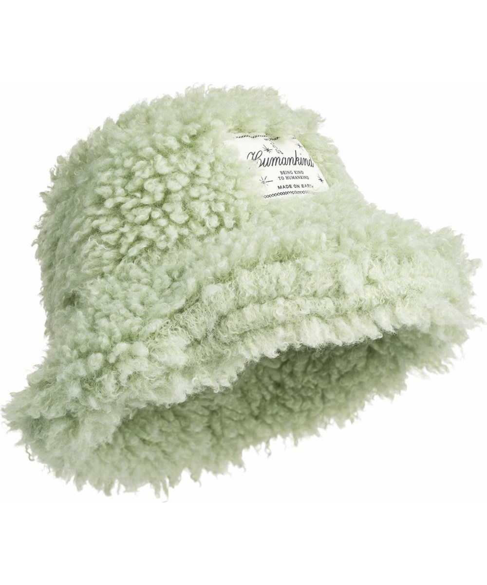 Kylie - Menthe - Söt ljusgrön fluffig buckethatt för barn i fejkpäls.