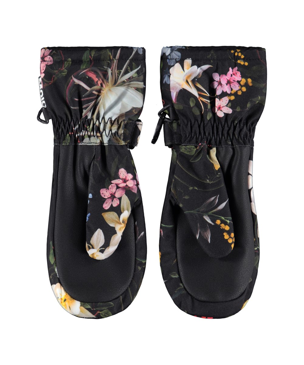 Mitzy - Paisley Flowers - Svarta vattentäta och andningsbara vantar för barn med blommigt mönster och 3M™ Thinsulate™-isolering.