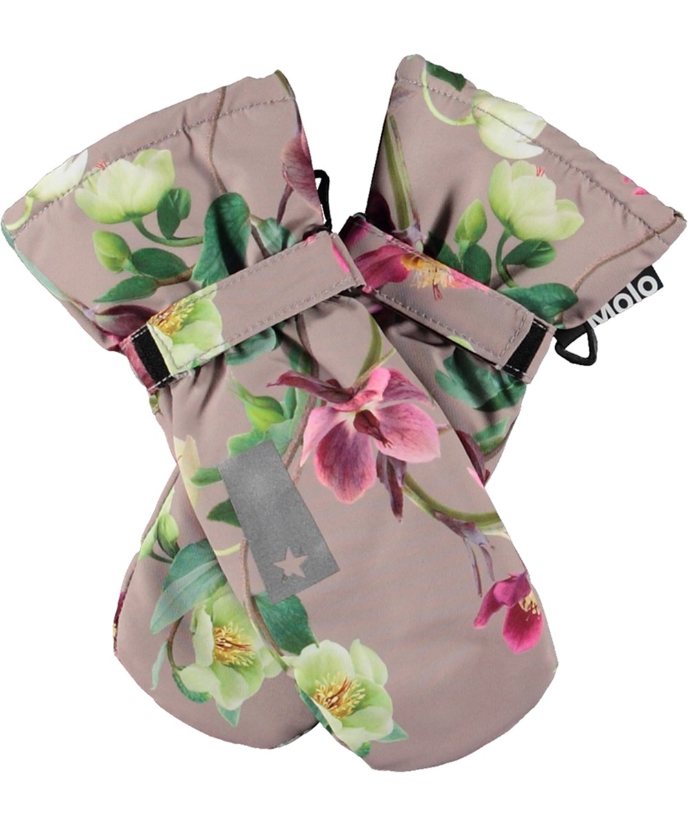 Mitzy - Winter Roses - Rosa, vattentäta och luftiga vantar för barn med blommigt mönster och 3M™ Thinsulate™-isolering.