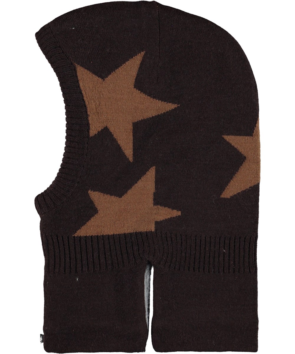 Snow - Deep Oak - Brun balaclava i ullmix med stjärnor.