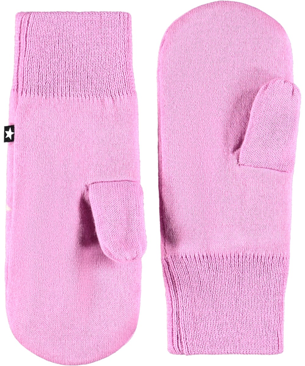 Snowfall - Purple Ray - Rosa stickade vantar med off-white stjärnor för barn.