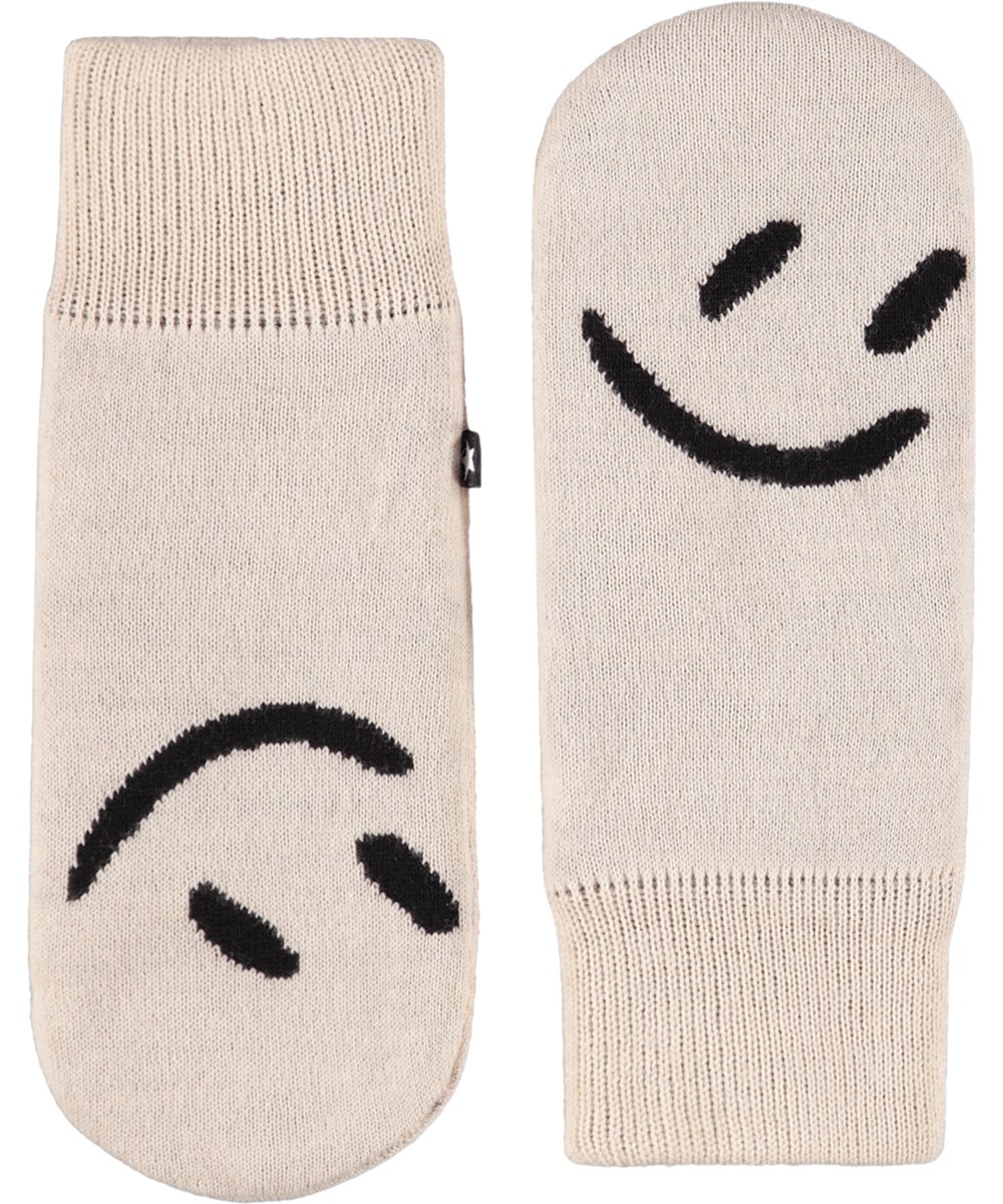 Snowfall - Vanilla - Off-white stickade vantar med en svart smiley för barn.