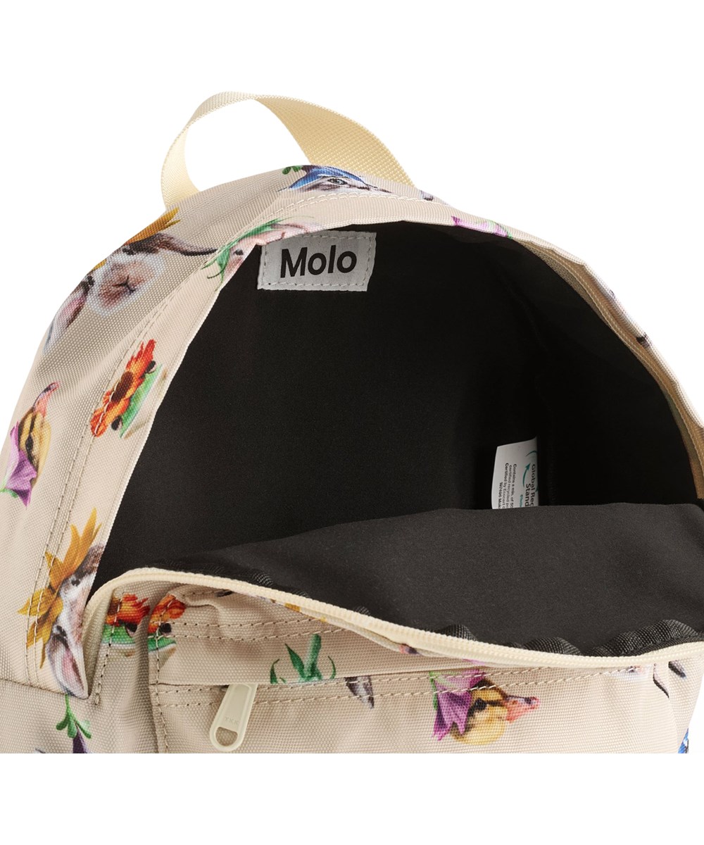 Backpack - Floral Fun - Krämfärgad ryggsäck för förskolebarn i åldern 3-6 år med djurmotiv