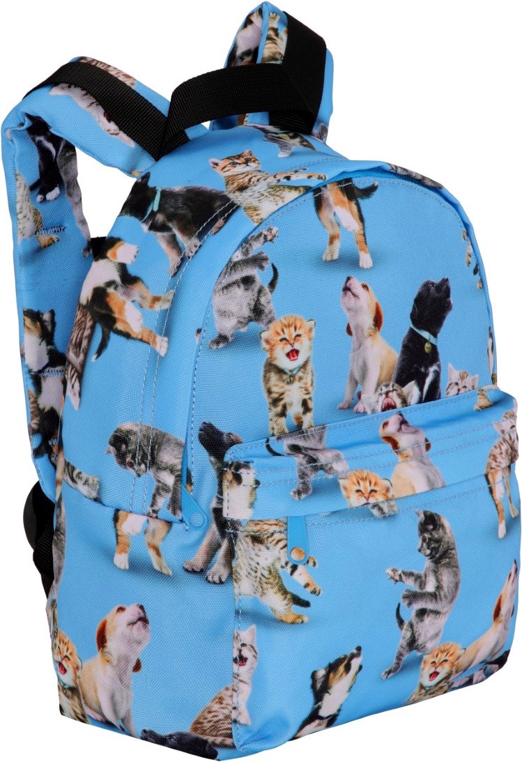 Backpack - Joy Of Music - Blå ryggsäck med katter och hundar i 100% återvunnen polyester.